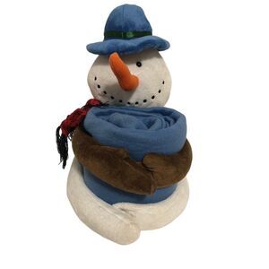 Stuffed snow man that holds‎ small thro blanket holiday winter decor